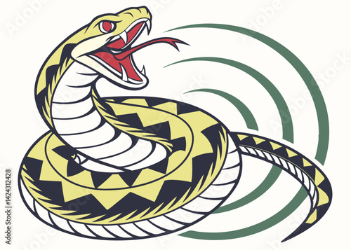 Rattlesnake coiled ready to strike with its tongue out and rattle sound