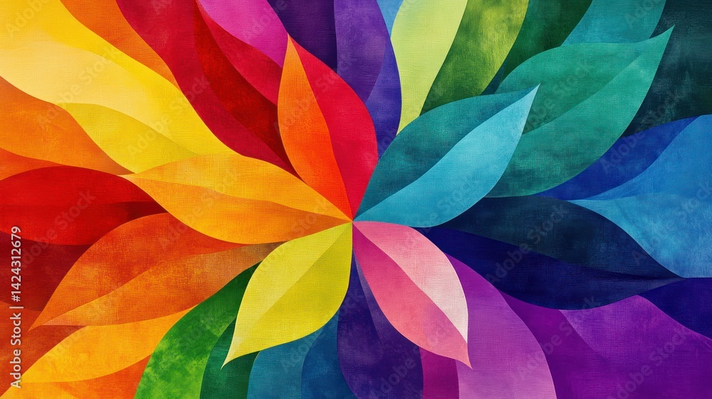 Abstract Colorful Petal Design with Textured Canvas Effect Background Abstract Colorful Petal Design with Textured Canvas Effect Background