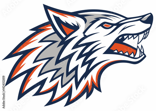 Roaring wolf head mascot with sharp teeth and aggressive expression vector
