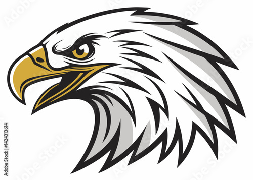 Detailed eagle head vector illustration with golden beak and intense gaze
