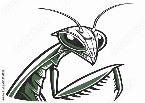Cartoon praying mantis illustration vector graphic insect predator green white