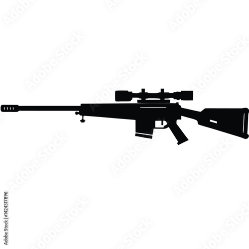 isolated Black military sniper rifle on white background