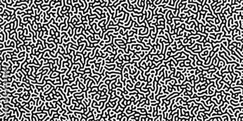 Turing reaction diffusion monochrome seamless pattern with chaotic motion .Linear design with biological shapes. Organic lines in memphis. abstract turing organic wallpaper background .	