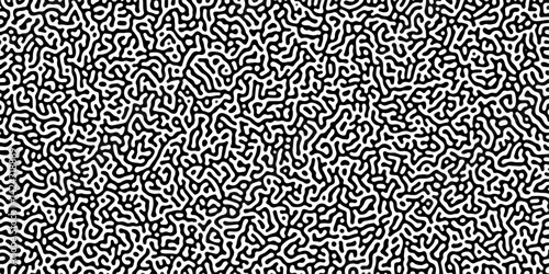 Turing reaction diffusion monochrome seamless pattern with chaotic motion .Linear design with biological shapes. Organic lines in memphis. abstract turing organic wallpaper background .	