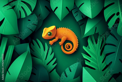 The chameleon among leaves