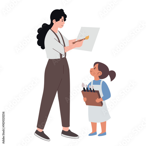 Art Teacher Guiding Child