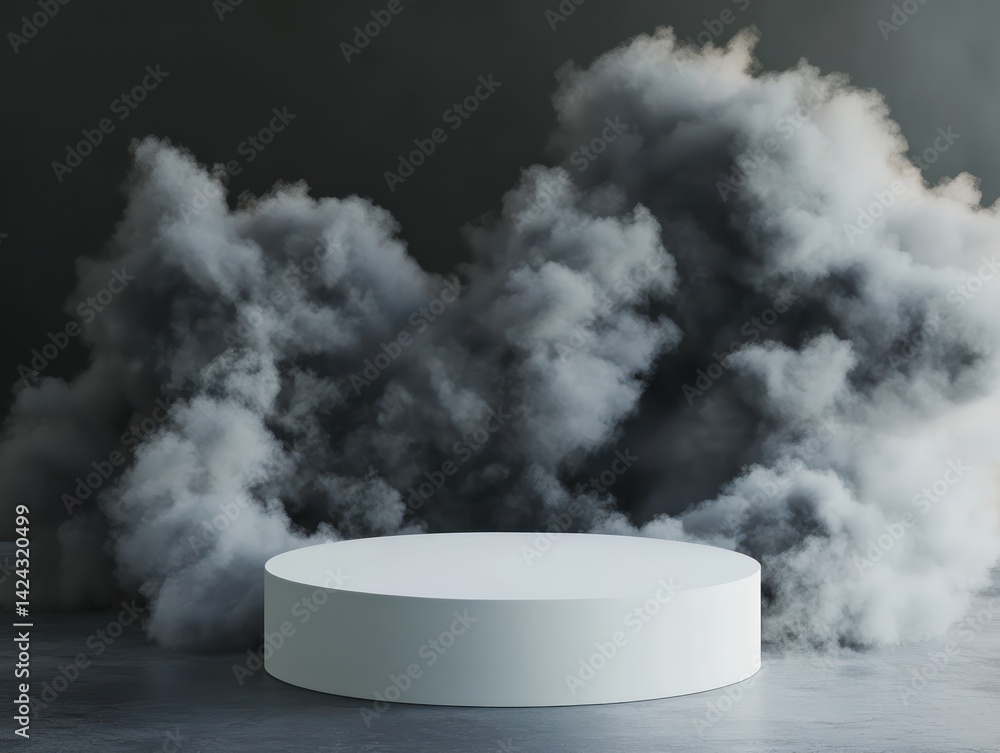 white podium with smoke effect, product placement mock-up