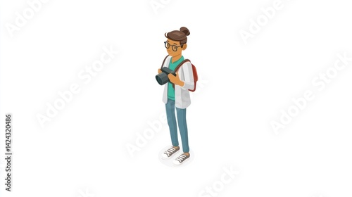 Young person with camera and backpack