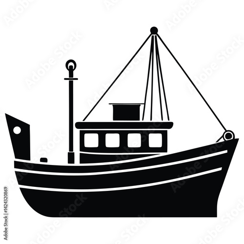 Vintage wooden ship model on blue and white background isolated on water