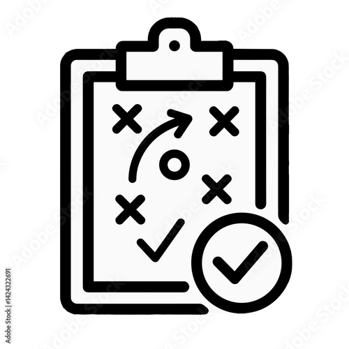 Sports Coaching Clipboard with Strategy Plan and Checkmark  