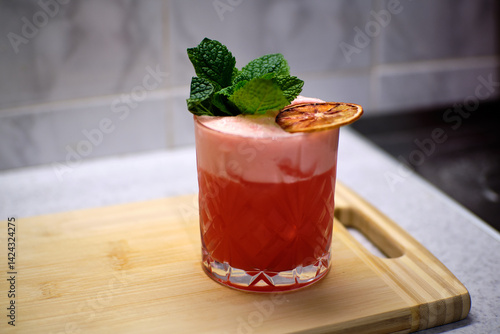 strawberry cocktail smoothie with mint