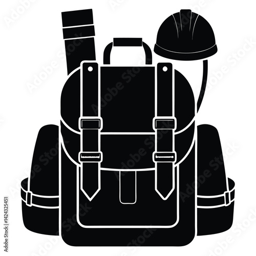 isolated Black soldier backpack gear on white background