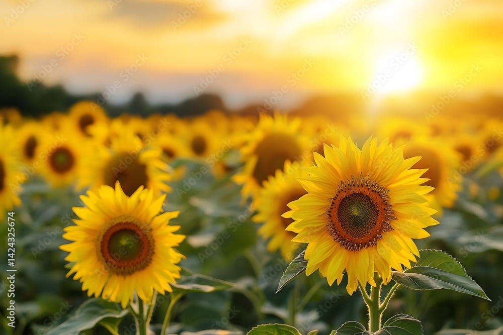 Obraz premium Sunflower fields under the sunshine