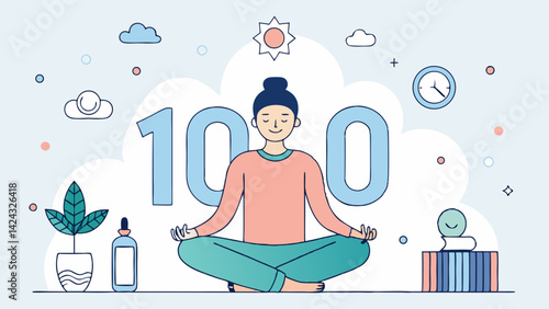 Achieving one hundred days of mindfulness meditation practice illustration