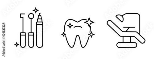 Dentist, dental cleaning icons, isolated line icon set with editable stroke,