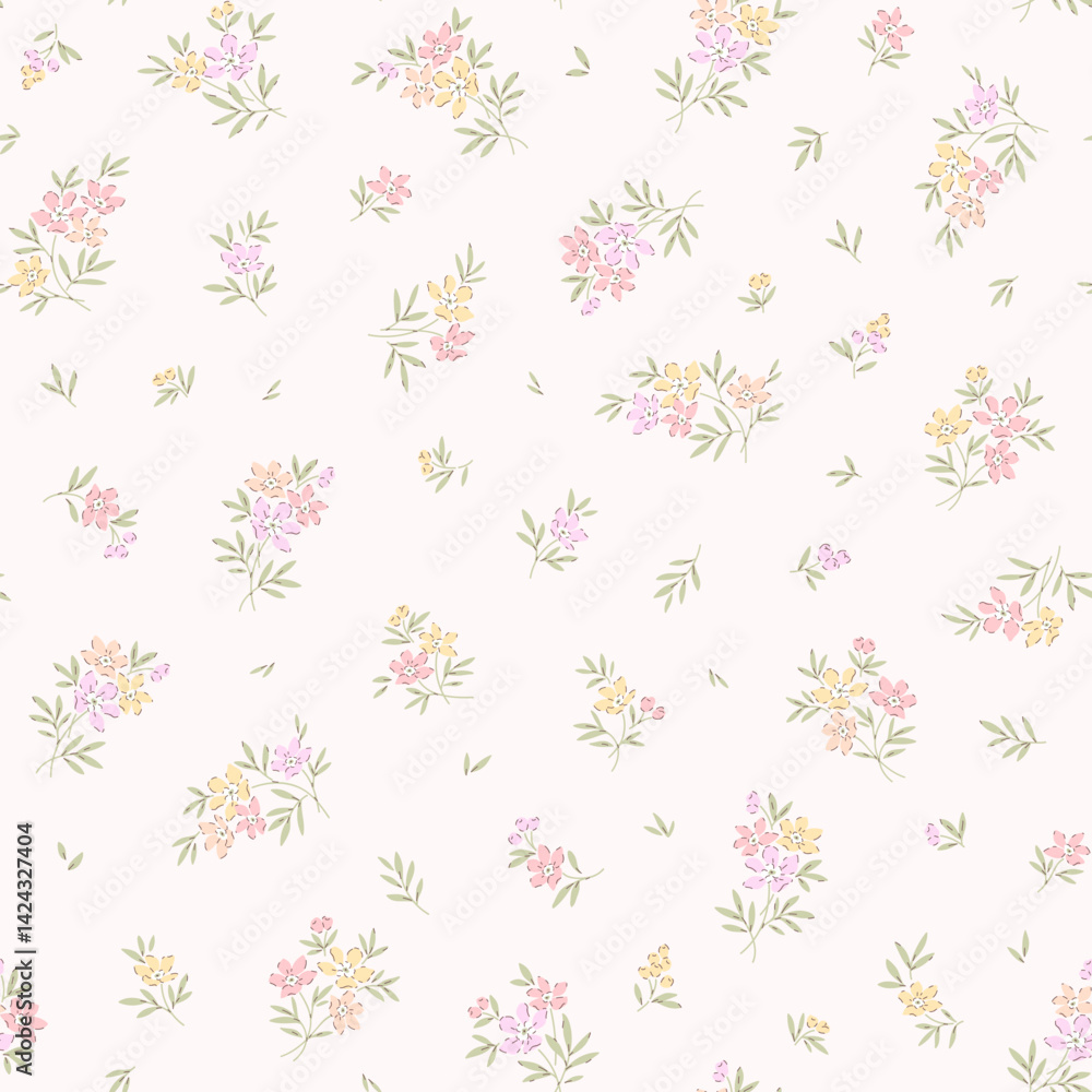 Vector seamless pattern. Liberty pattern in small flowers. Small pastel colorful flowers. White background. Ditsy floral background. Delicate vintage template for fashion prints. Stock vector pattern Vector seamless pattern. Liberty pattern in small flowers. Small pastel colorful flowers. White background. Ditsy floral background. Delicate vintage template for fashion prints. Stock vector pattern