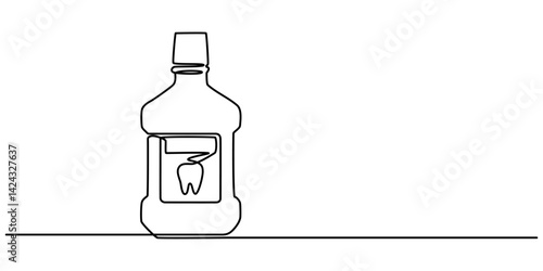 Mouthwash in one continuous line. One line drawing, minimalism. Vector illustration, outline simple style on whaite background. mouthwash pro vector concept. mouthwash bottle, Dental care products. 