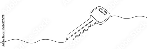 Key one line continuous drawing. Home key continuous one line illustration. Vector minimalist linear illustration Editable stroke