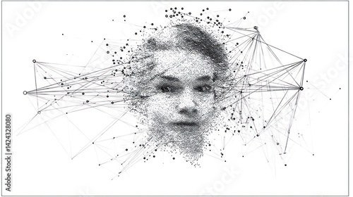 Abstract representation of a human face, connected by network lines