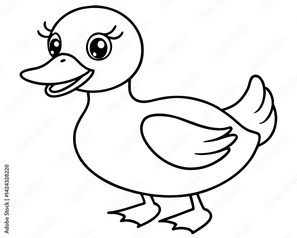 Fototapeta premium hand drawn cartoon cute animal line art duck