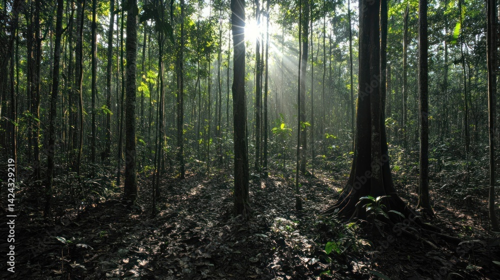 Sunbeams Illuminating Lush Rainforest Sunbeams Illuminating Lush Rainforest