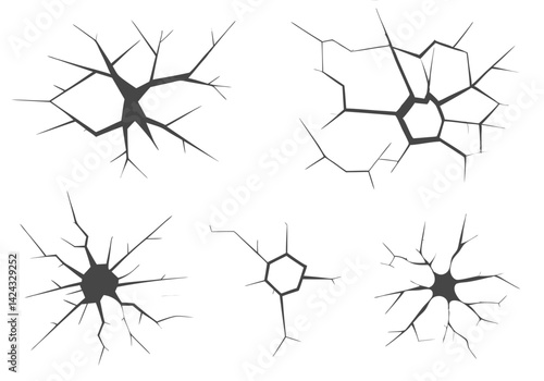 Cracks in Glass – High-Contrast Monochrome Broken Glass Vector with Fracture Patterns

