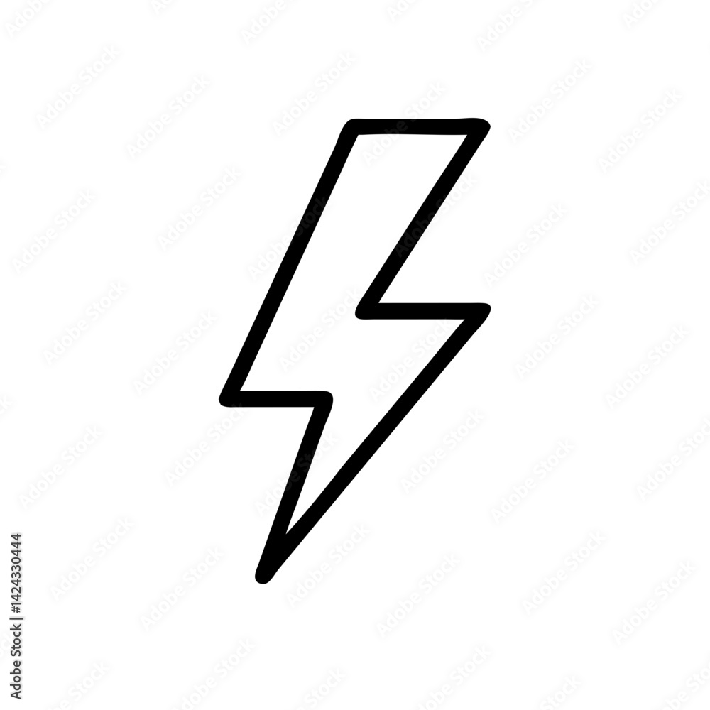 A bold, hand-drawn lightning bolt symbolizing raw energy and instant power with a thick, black outline against a stark white background. A bold, hand-drawn lightning bolt symbolizing raw energy and instant power with a thick, black outline against a stark white background.