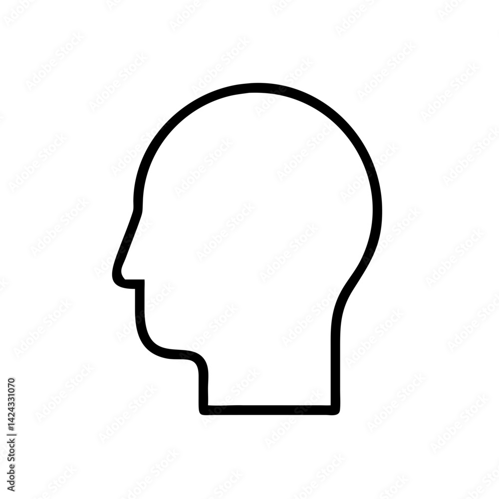 A simple line drawing of a human head in profile, symbolizing thought, identity, or individuality with bold black lines on a white background. A simple line drawing of a human head in profile, symbolizing thought, identity, or individuality with bold black lines on a white background.