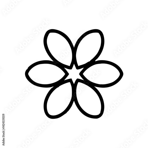 A simple, bold flower blooming in vibrant black lines against a stark white background, symbolizing purity and growth.