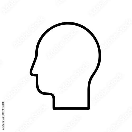 A simple line drawing of a human head in profile, symbolizing thought, identity, or individuality with bold black lines on a white background.