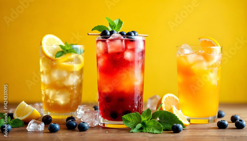 Three glasses of refreshing fruit drinks