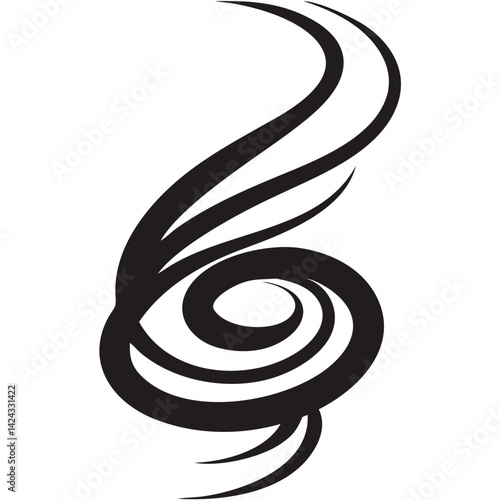 Elegant swirling black design, a graceful dance of lines creating a captivating visual rhythm with bold strokes and sharp contrasts.