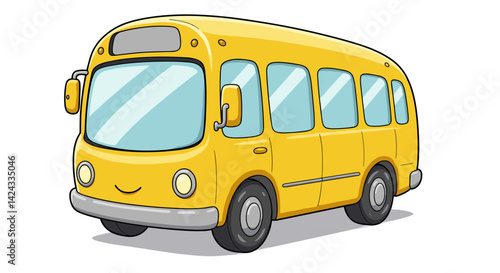 Cartoon yellow school bus transporting children safely from home to school for educational purposes