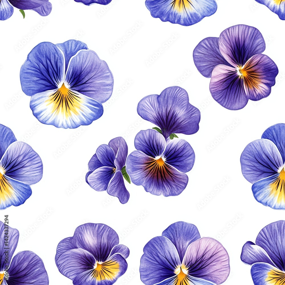 Pansy Flowers Seamless Pattern with Delicate Purple and Blue Watercolor Style Pansy Flowers Seamless Pattern with Delicate Purple and Blue Watercolor Style