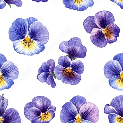 Wallpaper Mural Pansy Flowers Seamless Pattern with Delicate Purple and Blue Watercolor Style Torontodigital.ca