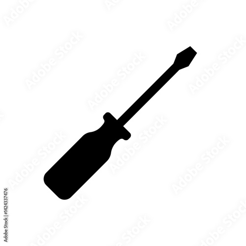 Simple black vector silhouette of a flathead screwdriver with straight blade and rectangular handle