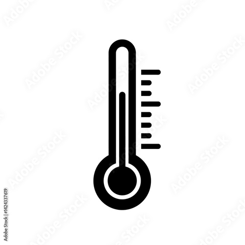 Vector black silhouette of a simple thermometer with straight line and circular base in flat minimal style