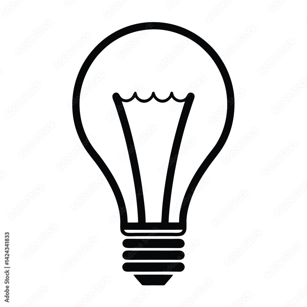 Solid black silhouette of a light bulb, light icon, light vector art on a white background Solid black silhouette of a light bulb, light icon, light vector art on a white background