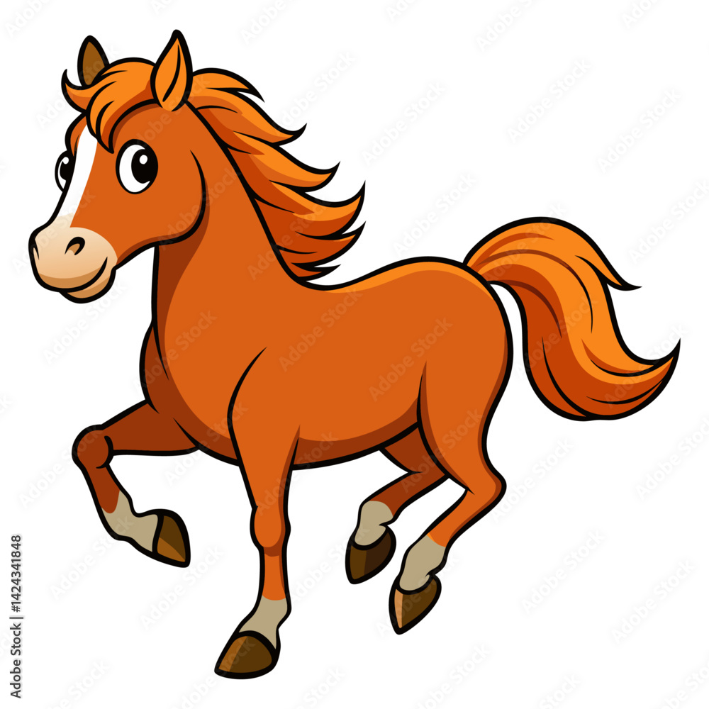 Obraz premium A black running horse vector illustration depicts a wild mustang stallion in full gallop, a cartoon animal silhouette with a flowing mane and tail