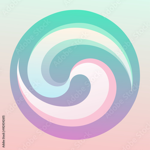 Serene pastel swirls dancing in a gentle, circular embrace, creating a calming visual rhythm with soft gradients and a dreamy pastel palette.