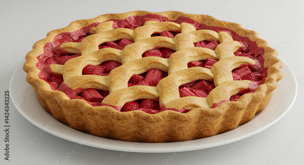 Delicious Homemade Rhubarb Pie With Lattice Crust On White Background Delicious Homemade Rhubarb Pie With Lattice Crust On White Background