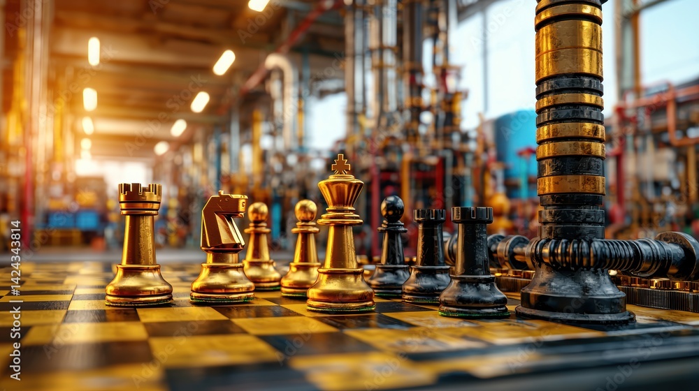 Chess Game in Industrial Setting Factory Environment Picturesque and Strategic Unique Perspective