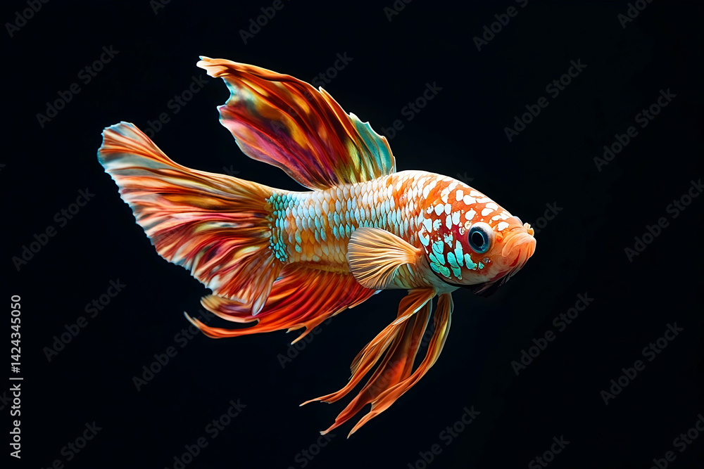 Fototapeta premium Vibrant betta fish, showcasing intricate color patterns.