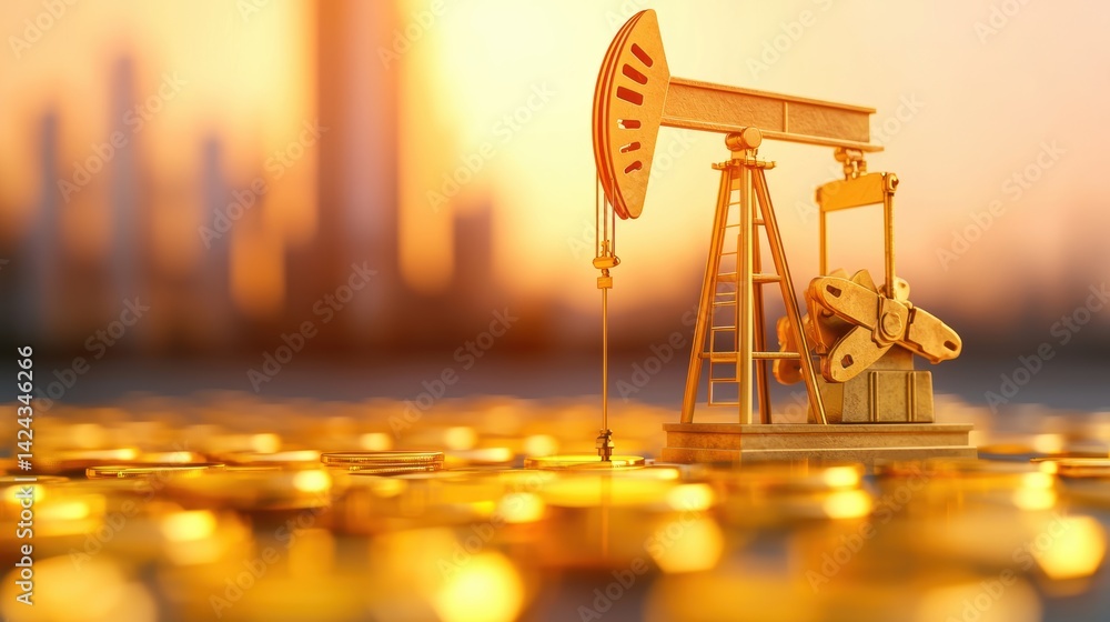 Oil Extraction Process Urban Environment Industrial Scene Sunset Glow Aerial View Energy Production