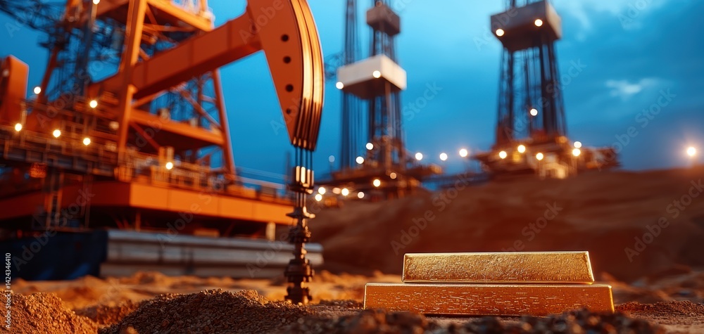 Oil Extraction Operations at Dusk Industrial Site Photography Urban Environment Wide Angle View Resource Management