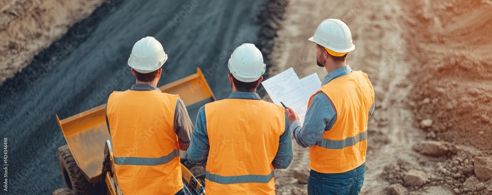 Construction Site Team Meeting Urban Location Work Process Outdoor Environment Aerial View Collaboration Concept