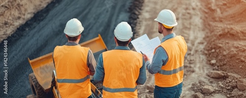 Construction Site Team Meeting Urban Location Work Process Outdoor Environment Aerial View Collaboration Concept