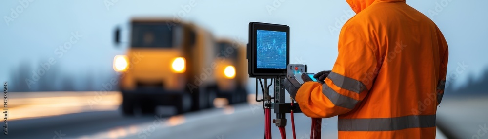 Roadside Maintenance Action Highway Technology Use Evening Close-Up Safety Assessment