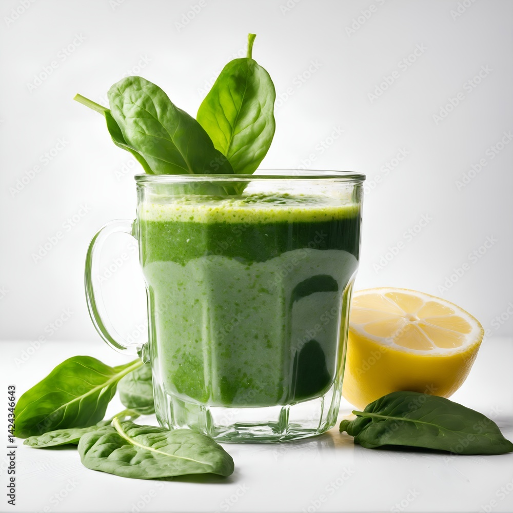 Green spinach smoothie with lemon. Detox, healthy diet. Vegetable drink.