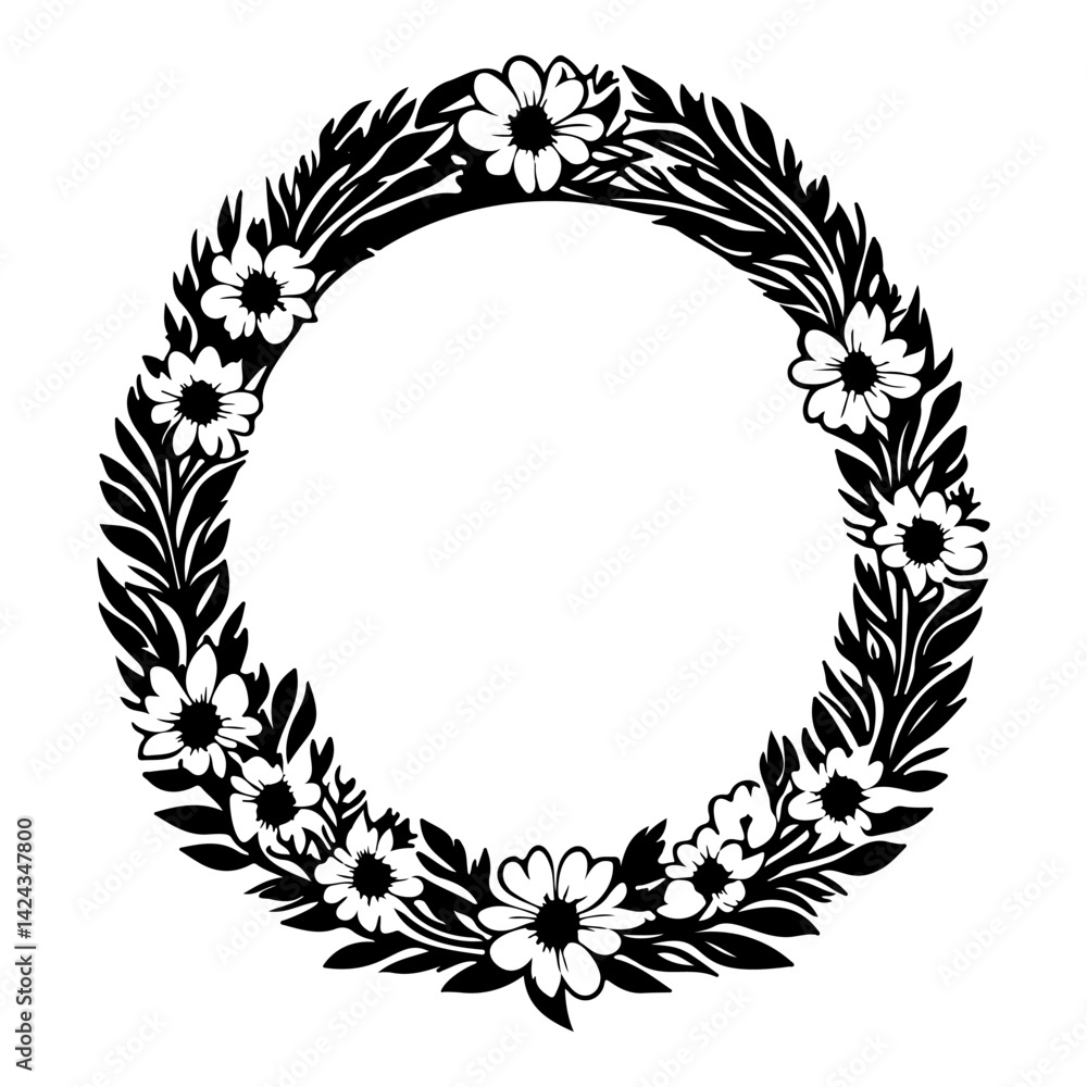 Elegant Floral Wreath in Black and White Format Elegant Floral Wreath in Black and White Format
